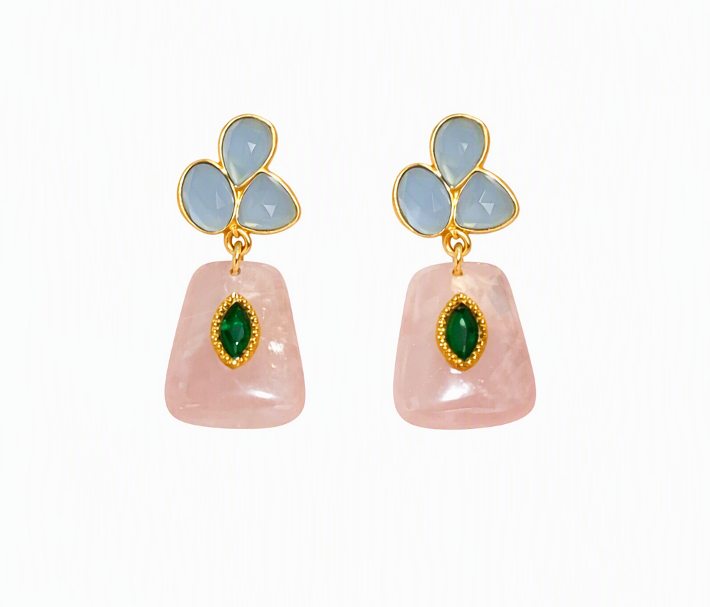 ✨ Aretes de Cuarzo Rosa y Azul Celeste o Violeta foto 2