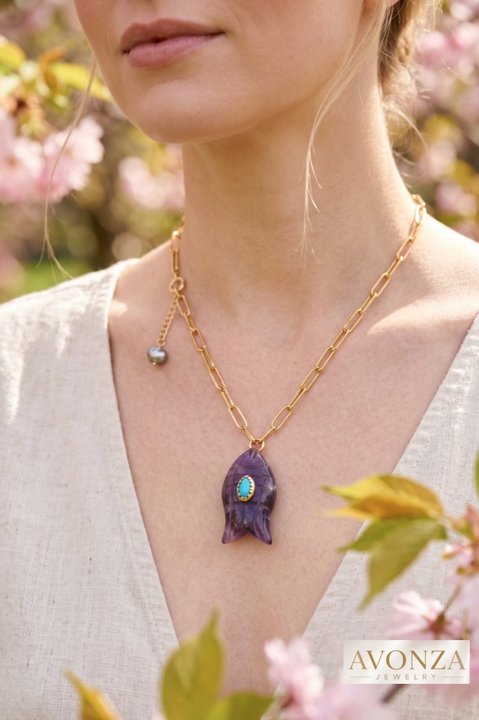 💚✨ Collar con Dije de Piedra Natural Pez foto 3